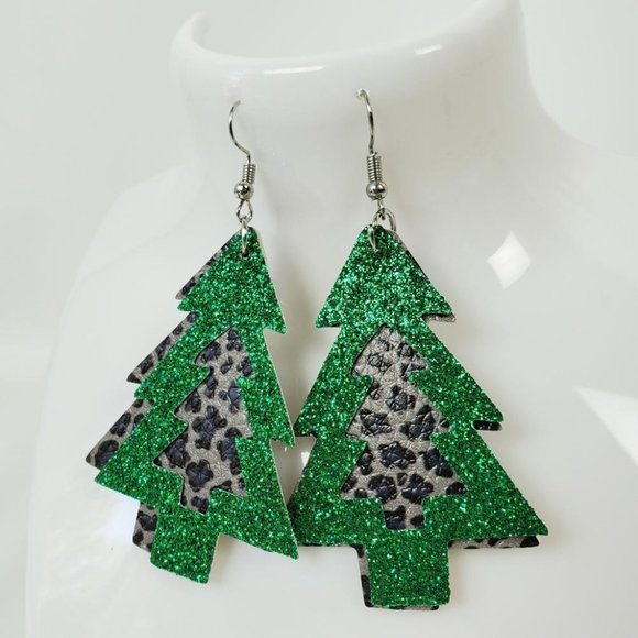 Christmas Tree Festive Holiday Season Sparkly Earrings - Picture 1 of 5